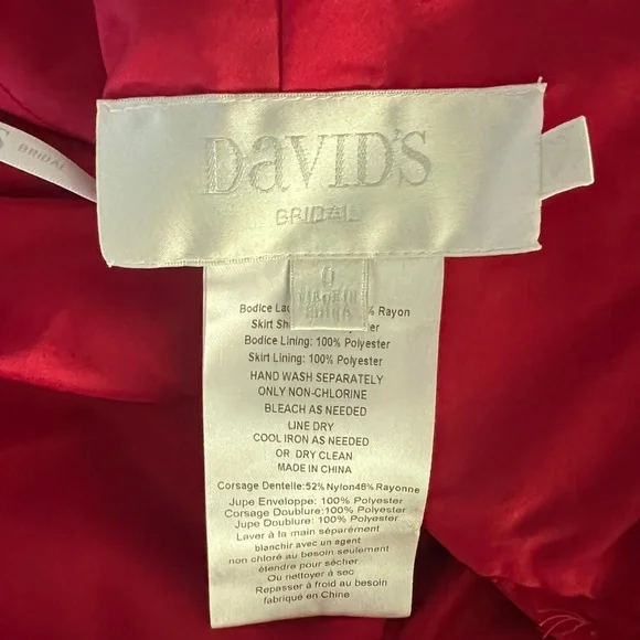 David's Bridal | Red Lace & Chiffon Cap Sleeve Dress | Bridesmaid - Picture 8 of 8